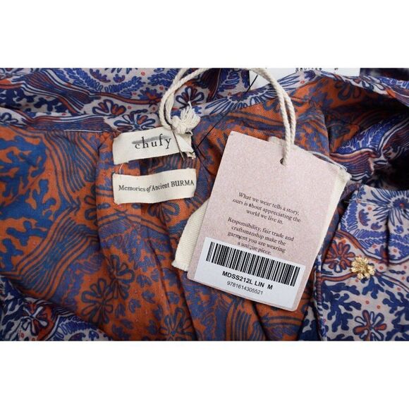 Chufy Womans Sai Tunic Midi Dress M Blue Kaftan Style Cotton Silk Blend NWT - Picture 6 of 6